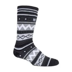 Mens Nordic Patterned Non Slip Thermal Slipper Socks With Grippers