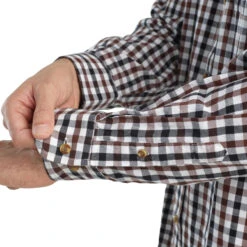 Long-Sleeved Checked Cotton Country Sport Shirt Brown Black Verney Carron -Outdoor Equipment Store k550592c627e36d613bc9b50606f7be57