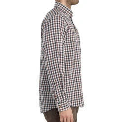 Long-Sleeved Checked Cotton Country Sport Shirt Brown Black Verney Carron -Outdoor Equipment Store k73b7a40b855617497c9044436b3cd3ef